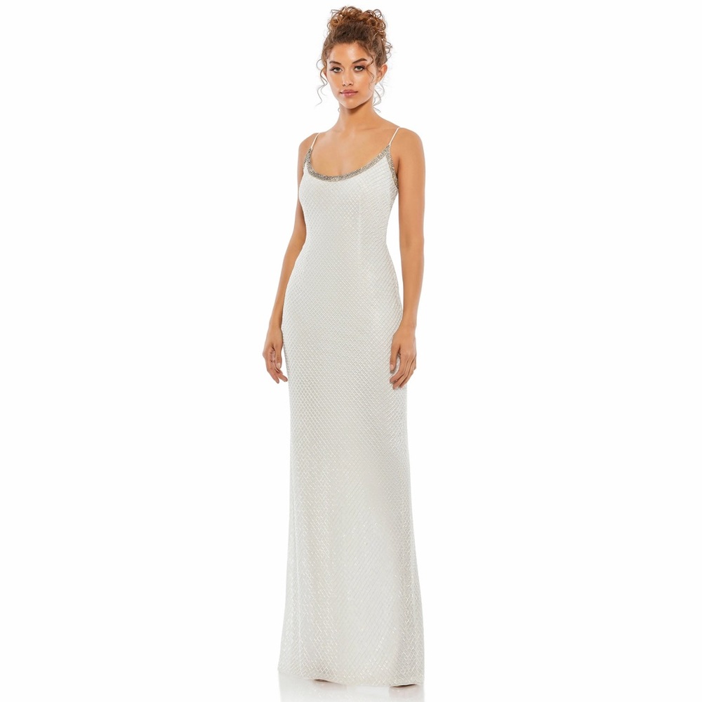 ✨Mac Duggal Beaded Spaghetti Strap Column Gown Size 0